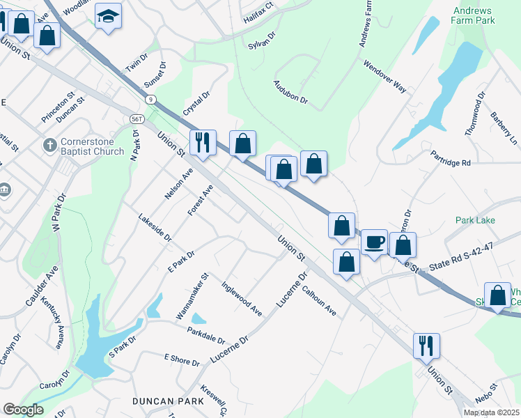 map of restaurants, bars, coffee shops, grocery stores, and more near 1094 South Carolina 56 in Spartanburg