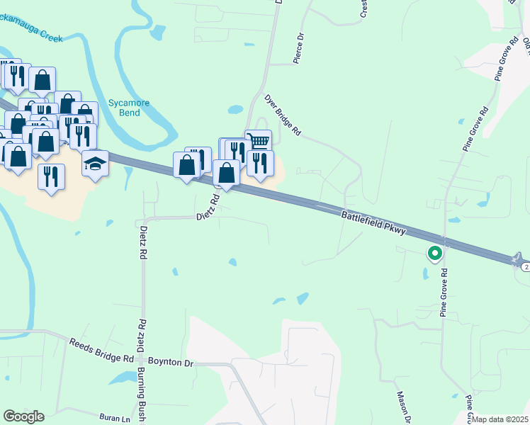 map of restaurants, bars, coffee shops, grocery stores, and more near 1700-1806 Dietz Road in Ringgold