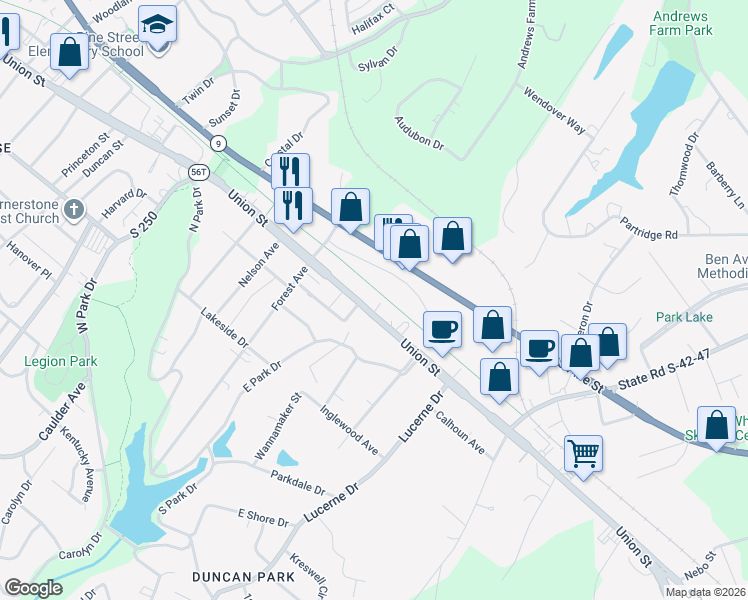 map of restaurants, bars, coffee shops, grocery stores, and more near 1094 South Carolina 56 in Spartanburg