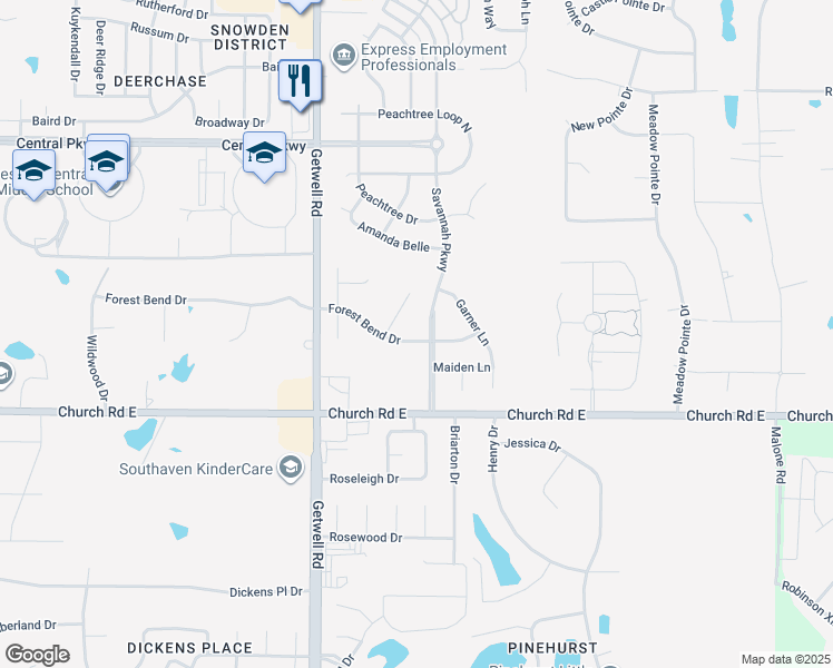 map of restaurants, bars, coffee shops, grocery stores, and more near 3218 Forest Bend Drive in Southaven