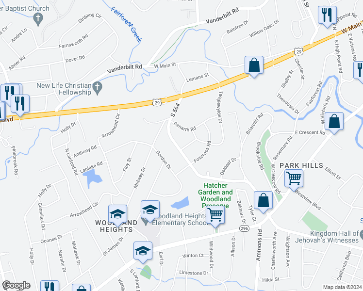 map of restaurants, bars, coffee shops, grocery stores, and more near 305 Briarwood Road in Spartanburg