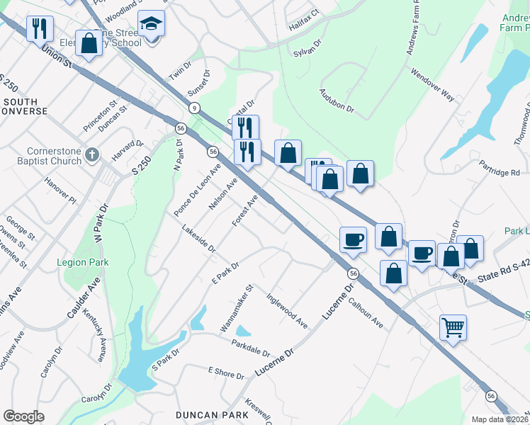 map of restaurants, bars, coffee shops, grocery stores, and more near 103 Lansdale Drive in Spartanburg