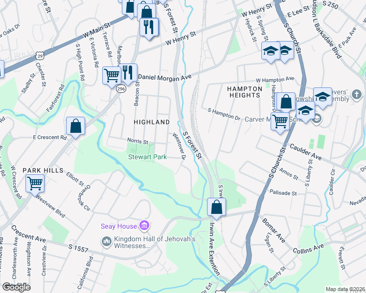 map of restaurants, bars, coffee shops, grocery stores, and more near 115 Westover Drive in Spartanburg