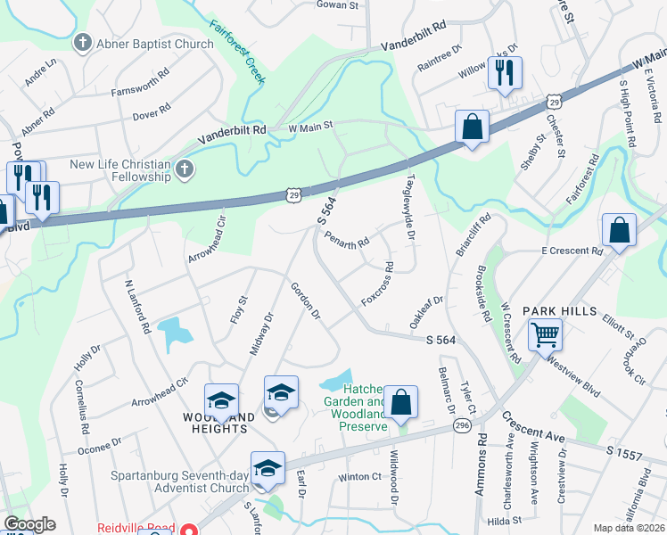 map of restaurants, bars, coffee shops, grocery stores, and more near 325 Briarwood Road in Spartanburg