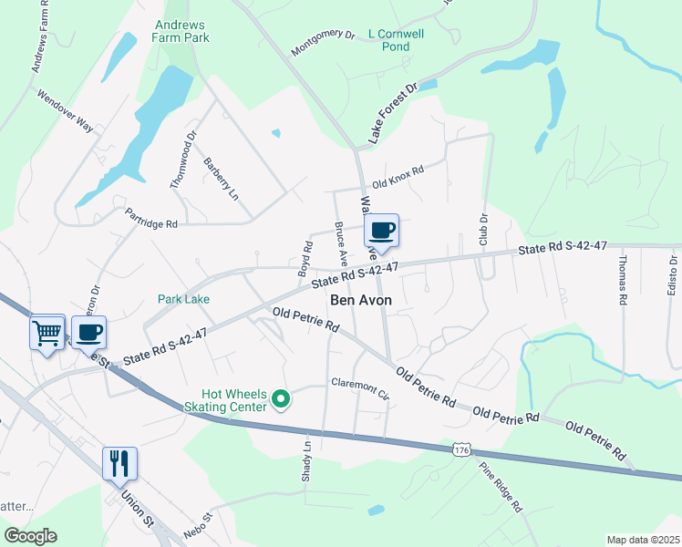 map of restaurants, bars, coffee shops, grocery stores, and more near 2301 Bruce Avenue in Spartanburg
