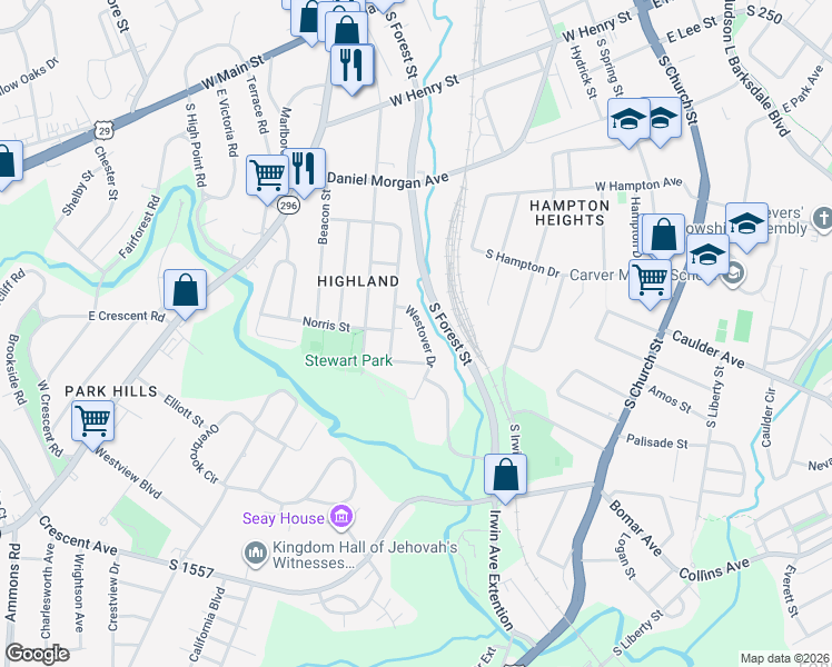 map of restaurants, bars, coffee shops, grocery stores, and more near 115 Westover Drive in Spartanburg