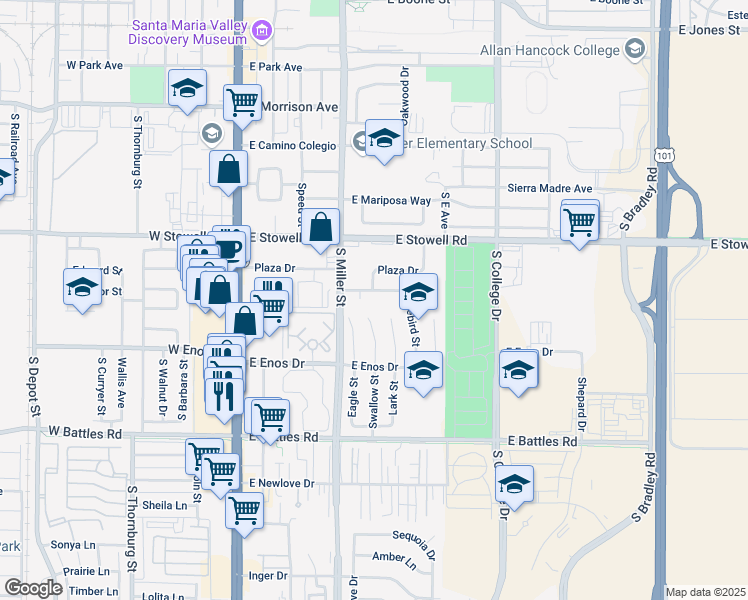 map of restaurants, bars, coffee shops, grocery stores, and more near 426 Barcellus Avenue in Santa Maria