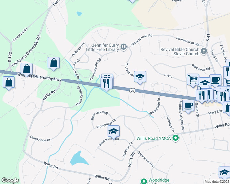 map of restaurants, bars, coffee shops, grocery stores, and more near 8861 Warren H Abernathy Highway in Spartanburg