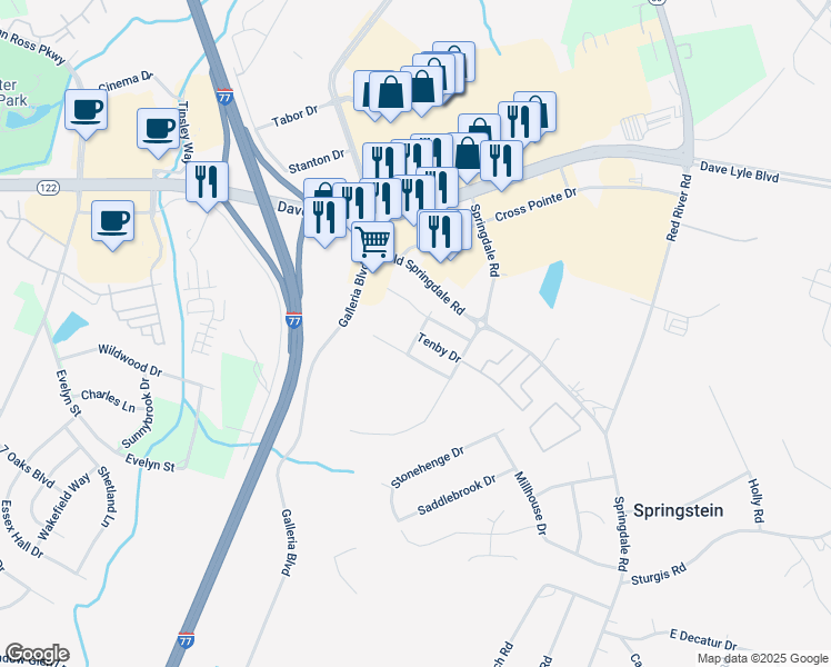 map of restaurants, bars, coffee shops, grocery stores, and more near 524-202 Tenby Drive in Rock Hill