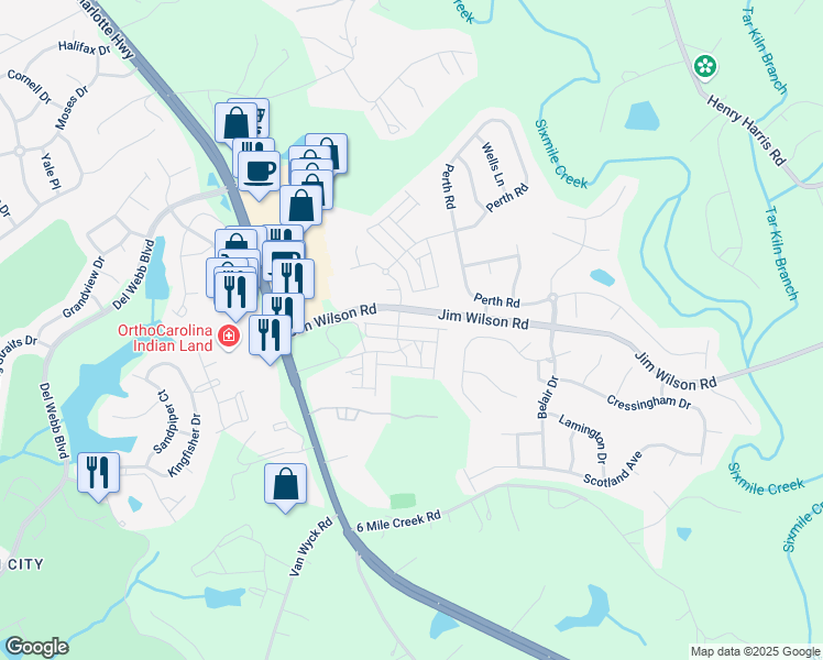 map of restaurants, bars, coffee shops, grocery stores, and more near 5337 Orchid Bloom Drive in Indian Land