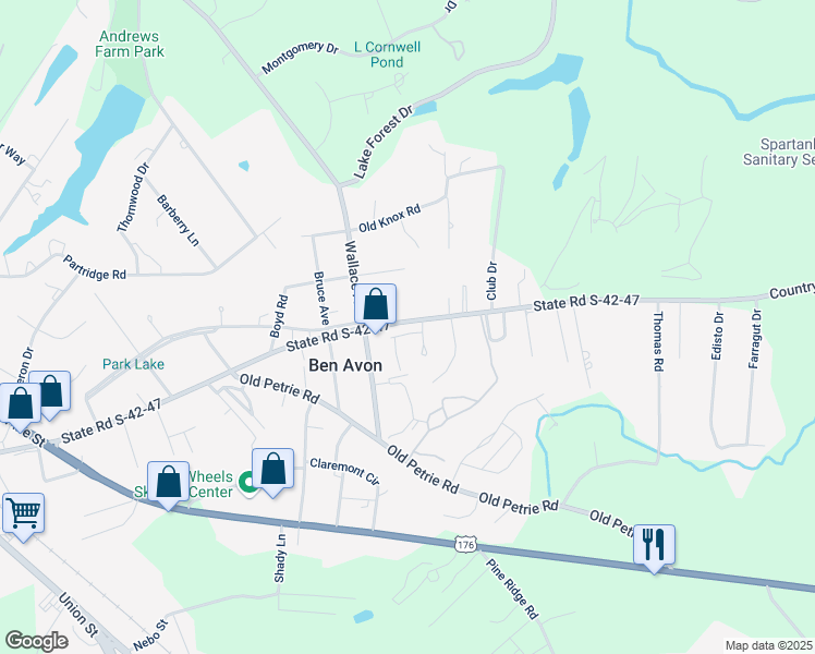 map of restaurants, bars, coffee shops, grocery stores, and more near 214 Woodburn Club Lane in Spartanburg