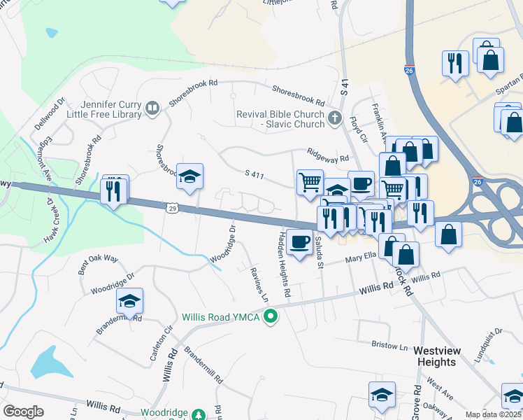 map of restaurants, bars, coffee shops, grocery stores, and more near 301 Aspencreek Circle in Spartanburg