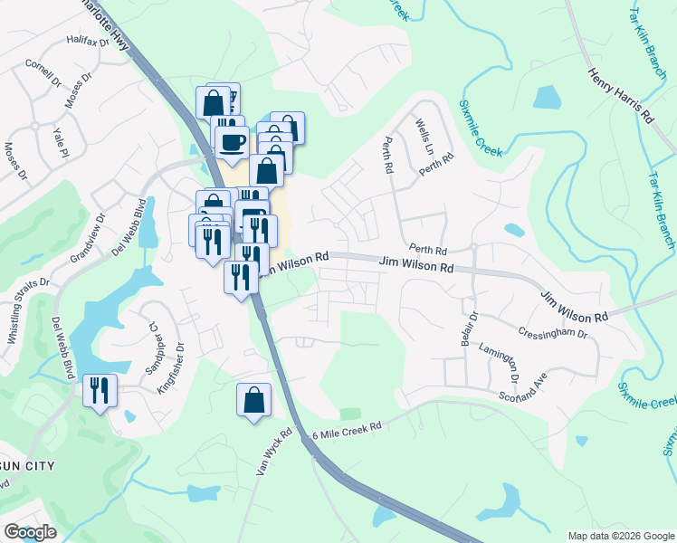 map of restaurants, bars, coffee shops, grocery stores, and more near 5383 Orchid Bloom Drive in Indian Land