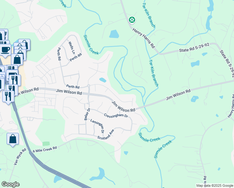 map of restaurants, bars, coffee shops, grocery stores, and more near 2091 Newport Drive in Indian Land