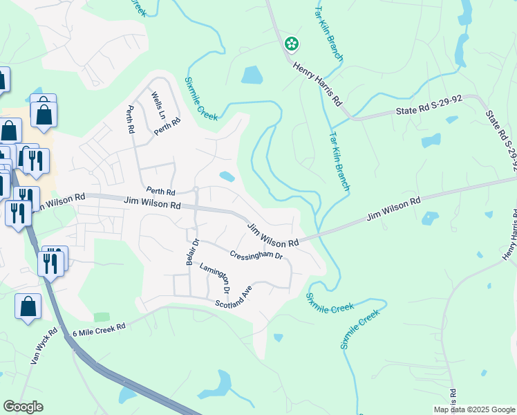 map of restaurants, bars, coffee shops, grocery stores, and more near 2091 Newport Drive in Indian Land