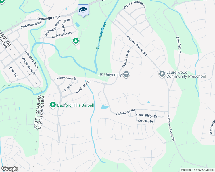 map of restaurants, bars, coffee shops, grocery stores, and more near 8004 Fallondale Road in Waxhaw