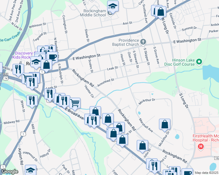 map of restaurants, bars, coffee shops, grocery stores, and more near in Rockingham