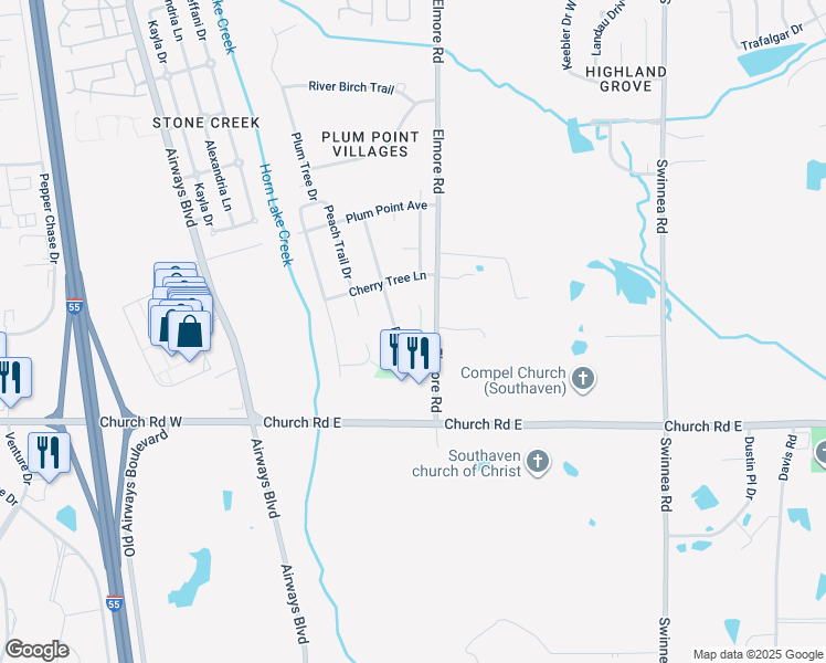 map of restaurants, bars, coffee shops, grocery stores, and more near 450 Pear Cove in Southaven