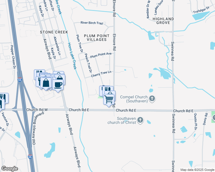 map of restaurants, bars, coffee shops, grocery stores, and more near 450 Pear Cove in Southaven