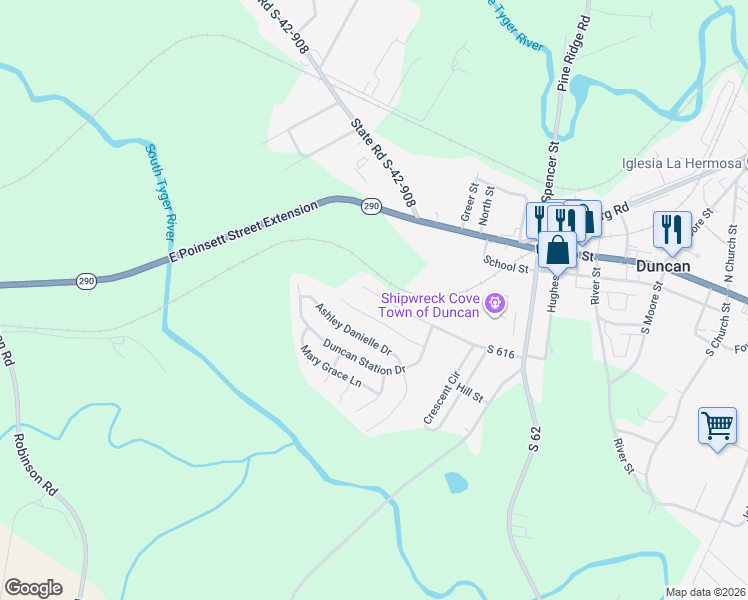 map of restaurants, bars, coffee shops, grocery stores, and more near 244 Spring Street in Duncan