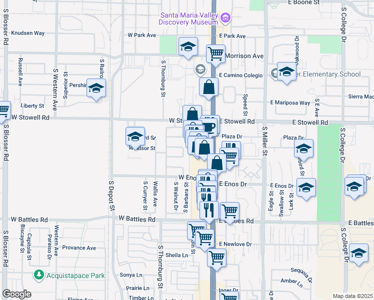 map of restaurants, bars, coffee shops, grocery stores, and more near 1376 Yale Place in Santa Maria