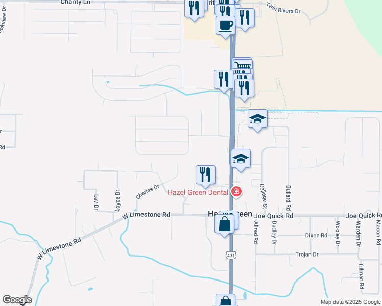map of restaurants, bars, coffee shops, grocery stores, and more near 202 Lowe Road in Hazel Green