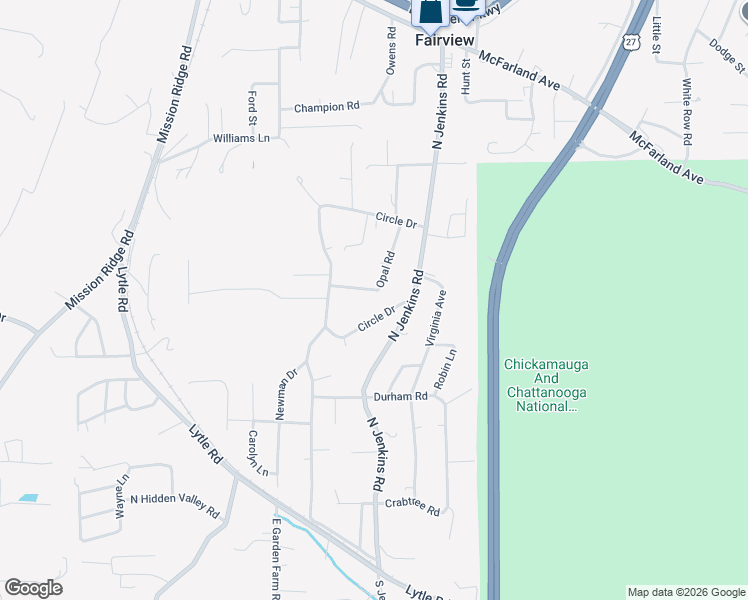 map of restaurants, bars, coffee shops, grocery stores, and more near 23 Opal Road in Rossville