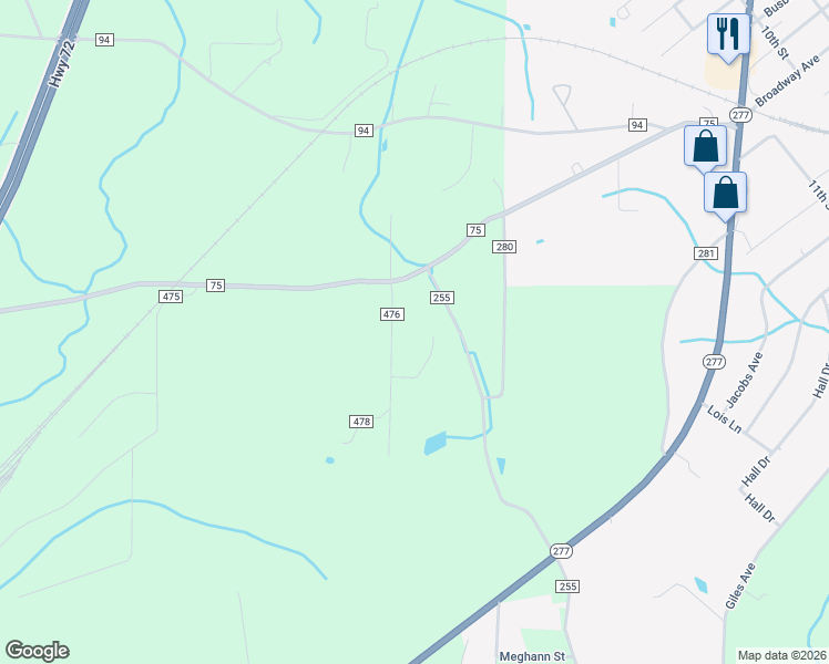 map of restaurants, bars, coffee shops, grocery stores, and more near 106 County Road 476 in Bridgeport