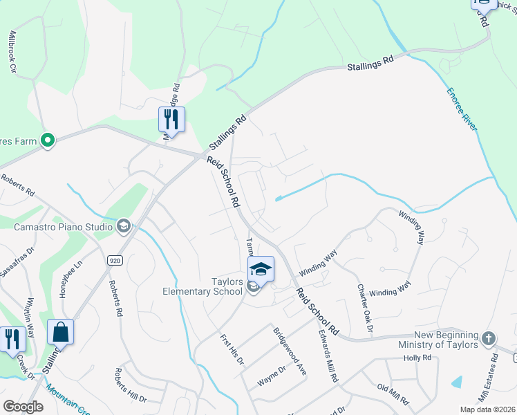 map of restaurants, bars, coffee shops, grocery stores, and more near 15005 Joy Drive in Taylors
