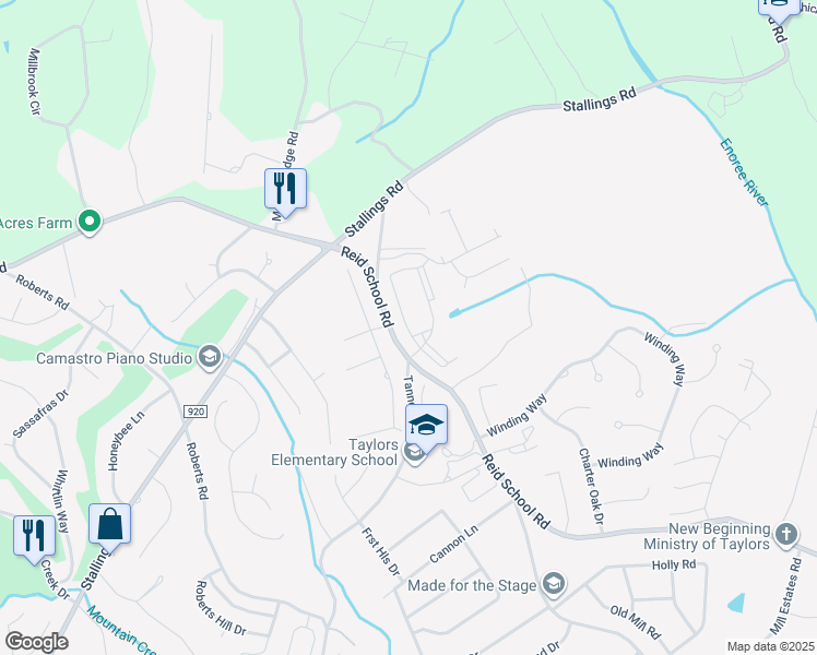 map of restaurants, bars, coffee shops, grocery stores, and more near 15005 Joy Drive in Taylors