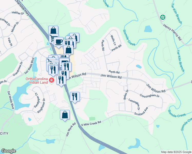 map of restaurants, bars, coffee shops, grocery stores, and more near 5337 Orchid Bloom Drive in Indian Land