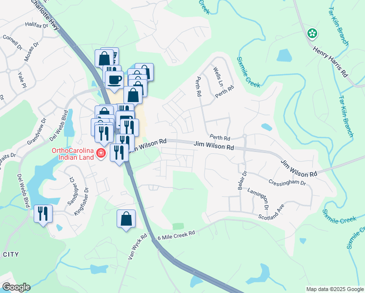 map of restaurants, bars, coffee shops, grocery stores, and more near 5337 Orchid Bloom Drive in Indian Land