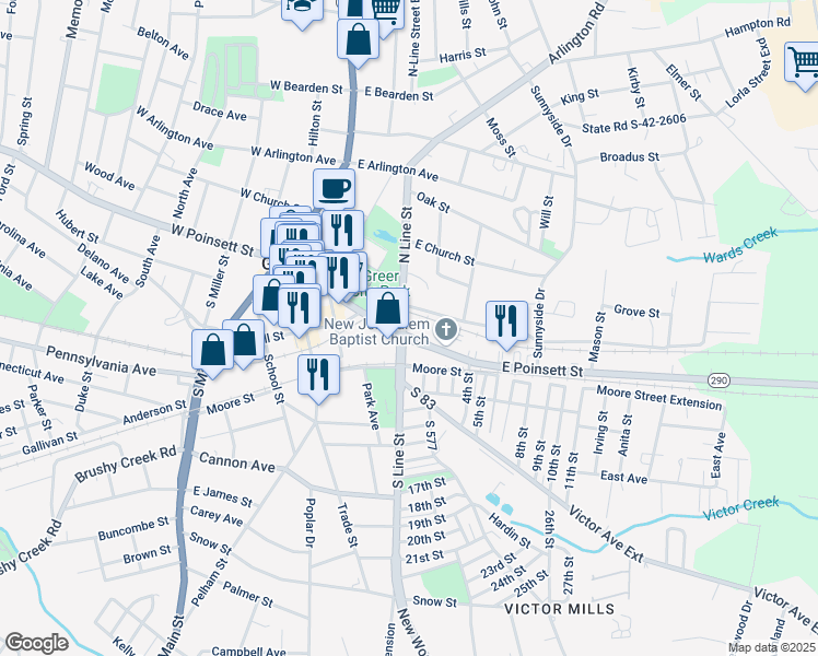map of restaurants, bars, coffee shops, grocery stores, and more near 400 South Carolina 290 in Greer