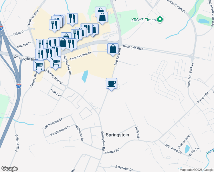 map of restaurants, bars, coffee shops, grocery stores, and more near 1241 Red River Road in Rock Hill