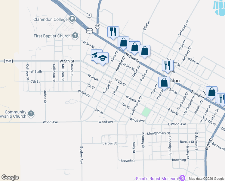 map of restaurants, bars, coffee shops, grocery stores, and more near 606-608 Ellerbe in Clarendon