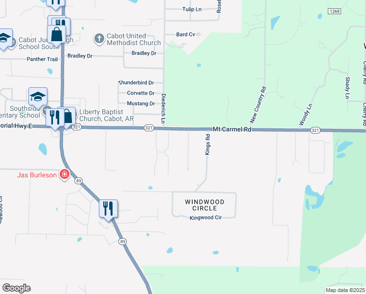 map of restaurants, bars, coffee shops, grocery stores, and more near 72 Castle Heights Drive in Cabot
