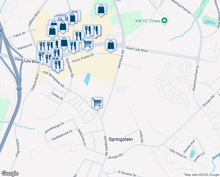 map of restaurants, bars, coffee shops, grocery stores, and more near 1241 Red River Road in Rock Hill