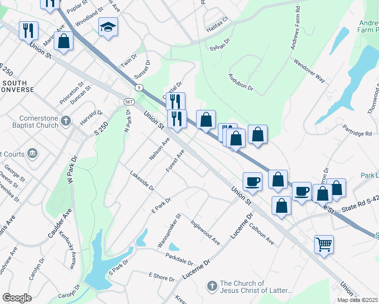 map of restaurants, bars, coffee shops, grocery stores, and more near Union Street in Spartanburg