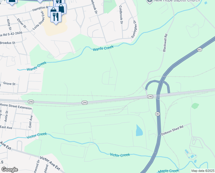 map of restaurants, bars, coffee shops, grocery stores, and more near 109 Flint Lane in Greer