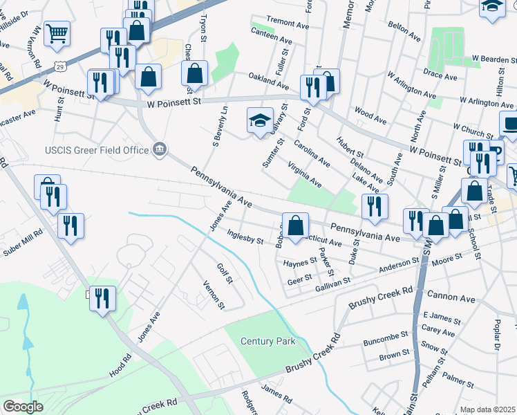 map of restaurants, bars, coffee shops, grocery stores, and more near in Greer