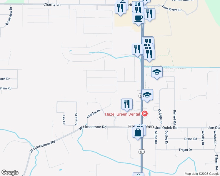 map of restaurants, bars, coffee shops, grocery stores, and more near 245 Charles Drive in Hazel Green