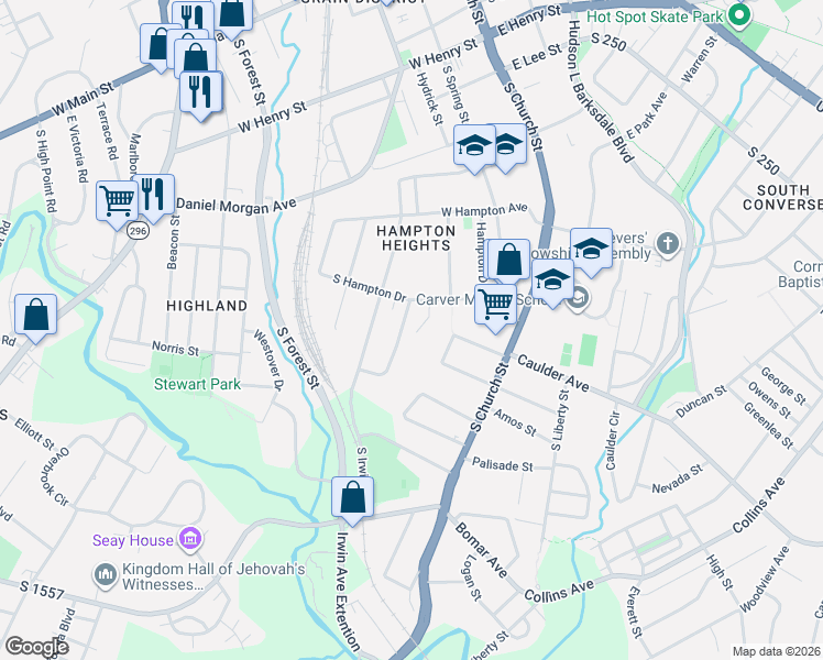 map of restaurants, bars, coffee shops, grocery stores, and more near 582 Cecil Court in Spartanburg