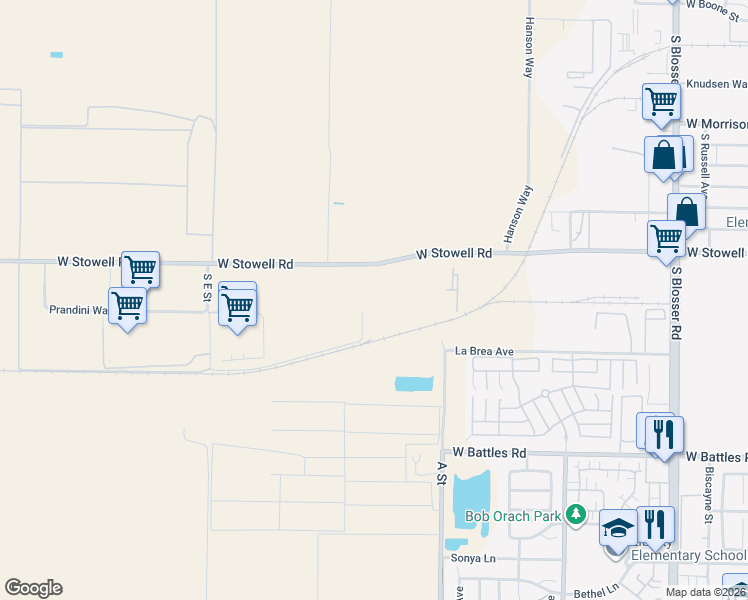 map of restaurants, bars, coffee shops, grocery stores, and more near Stowell Road in Santa Maria