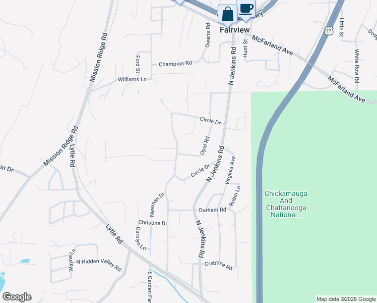 map of restaurants, bars, coffee shops, grocery stores, and more near 65 Circle Drive in Rossville