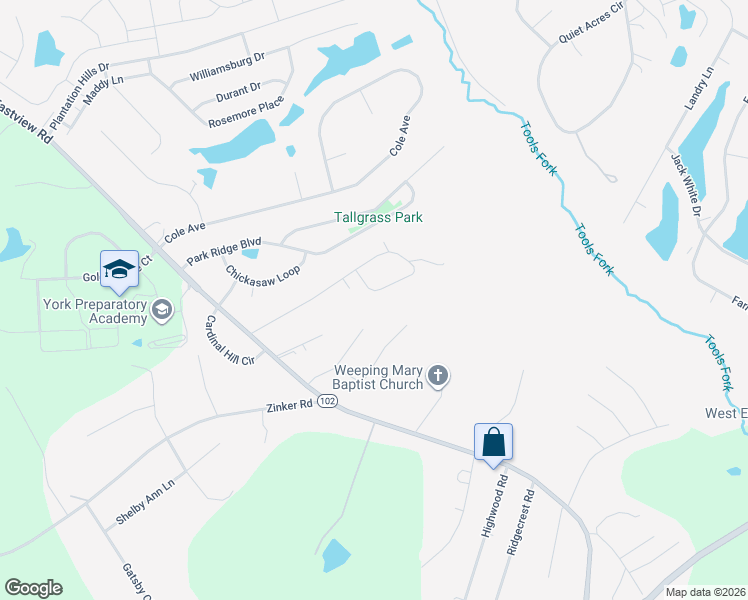 map of restaurants, bars, coffee shops, grocery stores, and more near 2187 Longfield Road in Rock Hill
