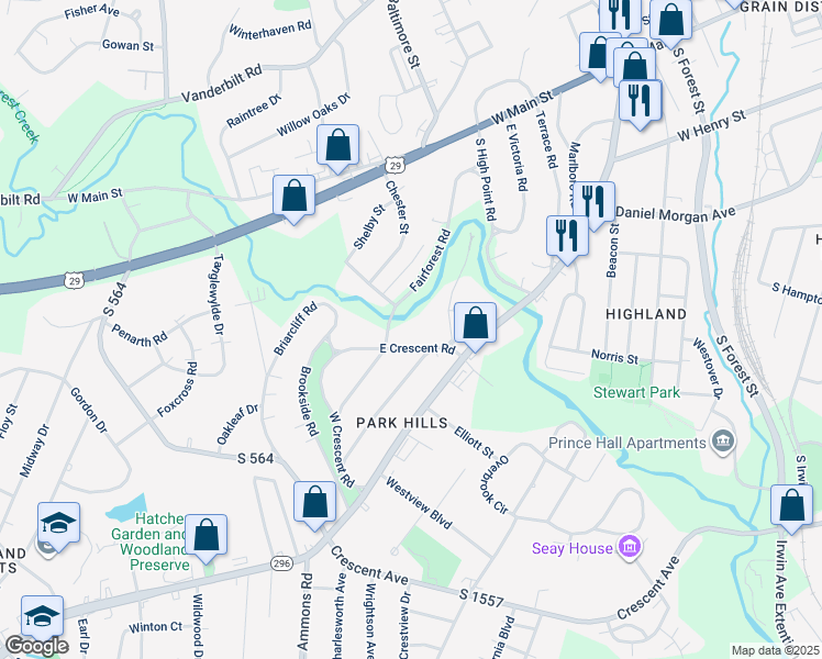 map of restaurants, bars, coffee shops, grocery stores, and more near 300 Fairforest Road in Spartanburg