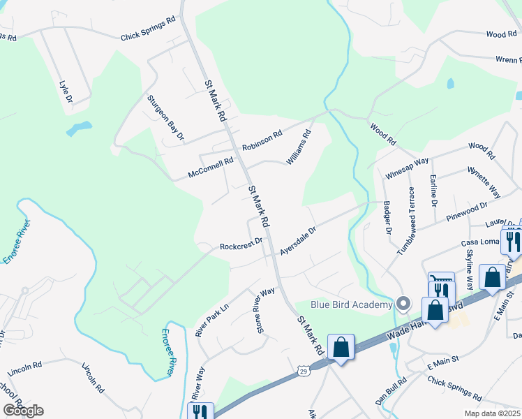 map of restaurants, bars, coffee shops, grocery stores, and more near 356 Saint Mark Road in Taylors