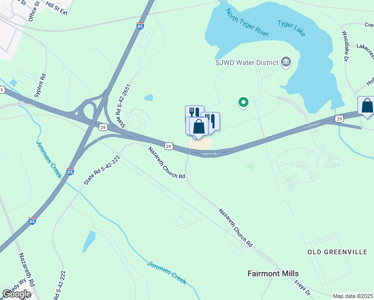 map of restaurants, bars, coffee shops, grocery stores, and more near 1006 Tyger Lake Road in Spartanburg