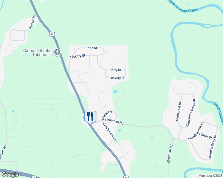 map of restaurants, bars, coffee shops, grocery stores, and more near 88 Golden Oak Drive in Ringgold