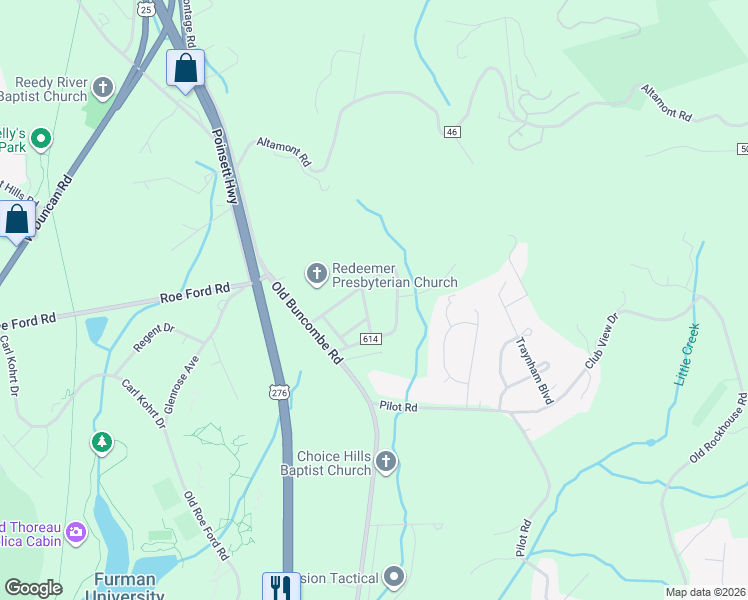 map of restaurants, bars, coffee shops, grocery stores, and more near 202 North Rockview Drive in Greenville